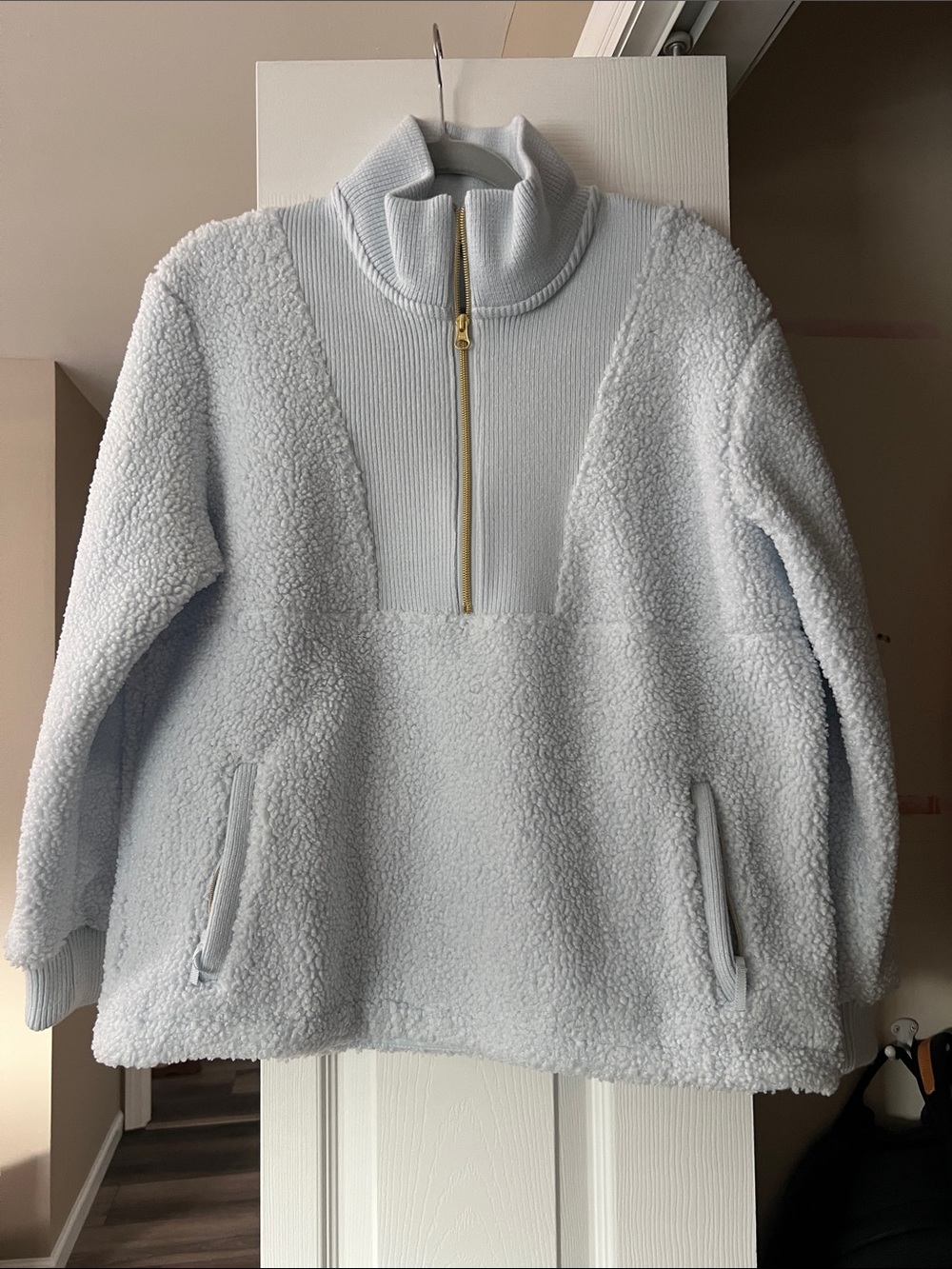 Lands' End Light Blue Teddy Fleece Half-Zip Pullover